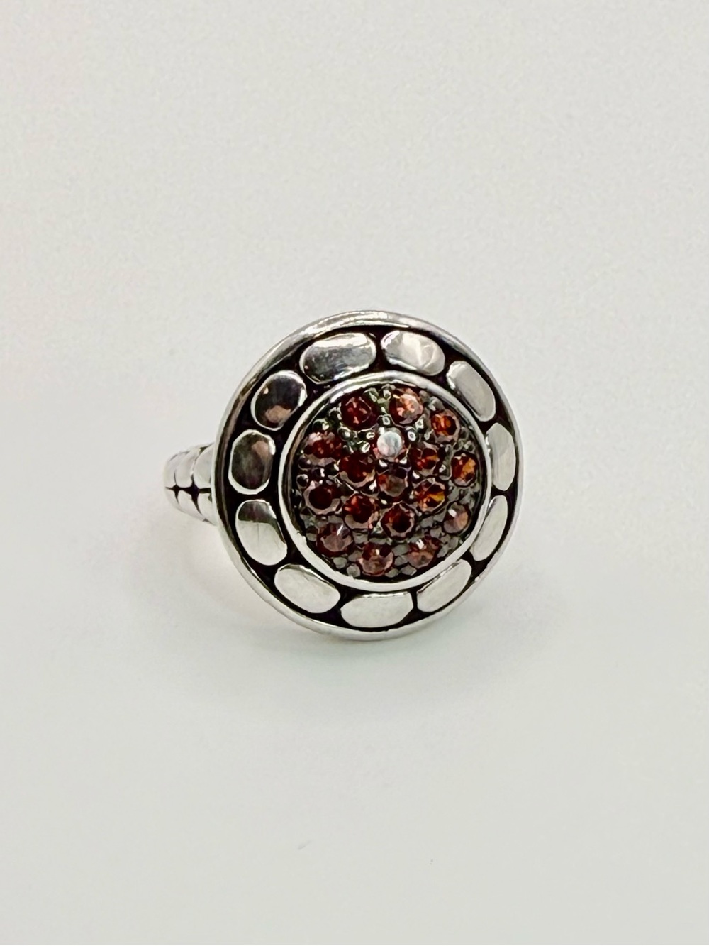Sterling Silver Round Garnet Cluster Statement Ring Size 6